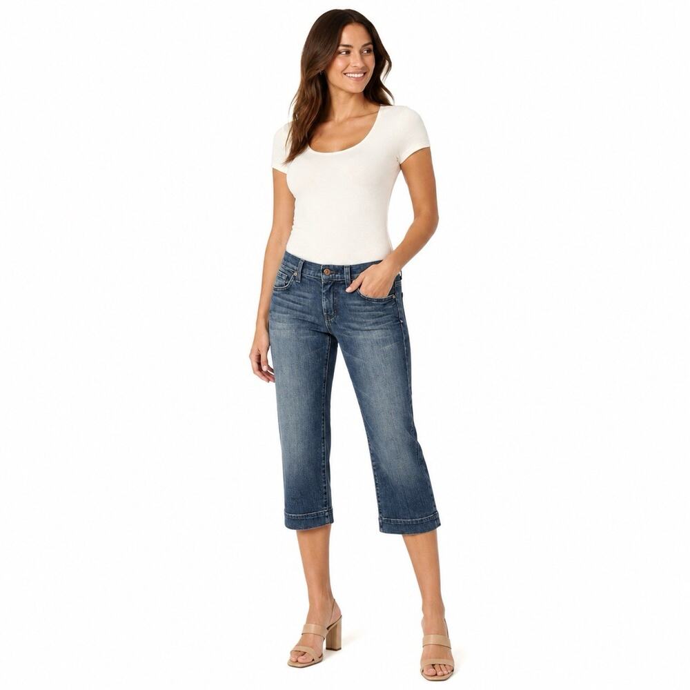 7 For All Mankind Dojo Crop Jeans Womens 24 Blue Wash Flare Capri Y2K Denim
